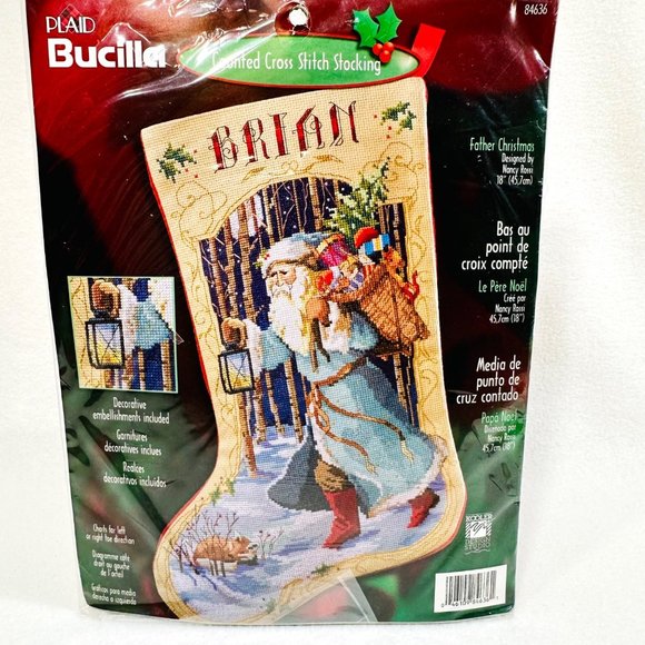 Rare Bucilla Father Christmas Stocking Kit - New/Sealed (2001) - Picture 2 of 9